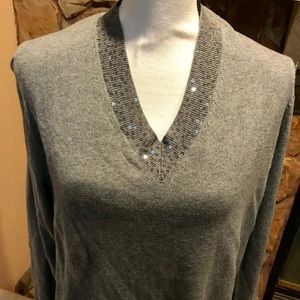 Gray Land’s End V necked sweater with sequins